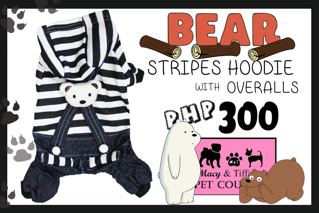 Bear Stripes Hoodie Overalls