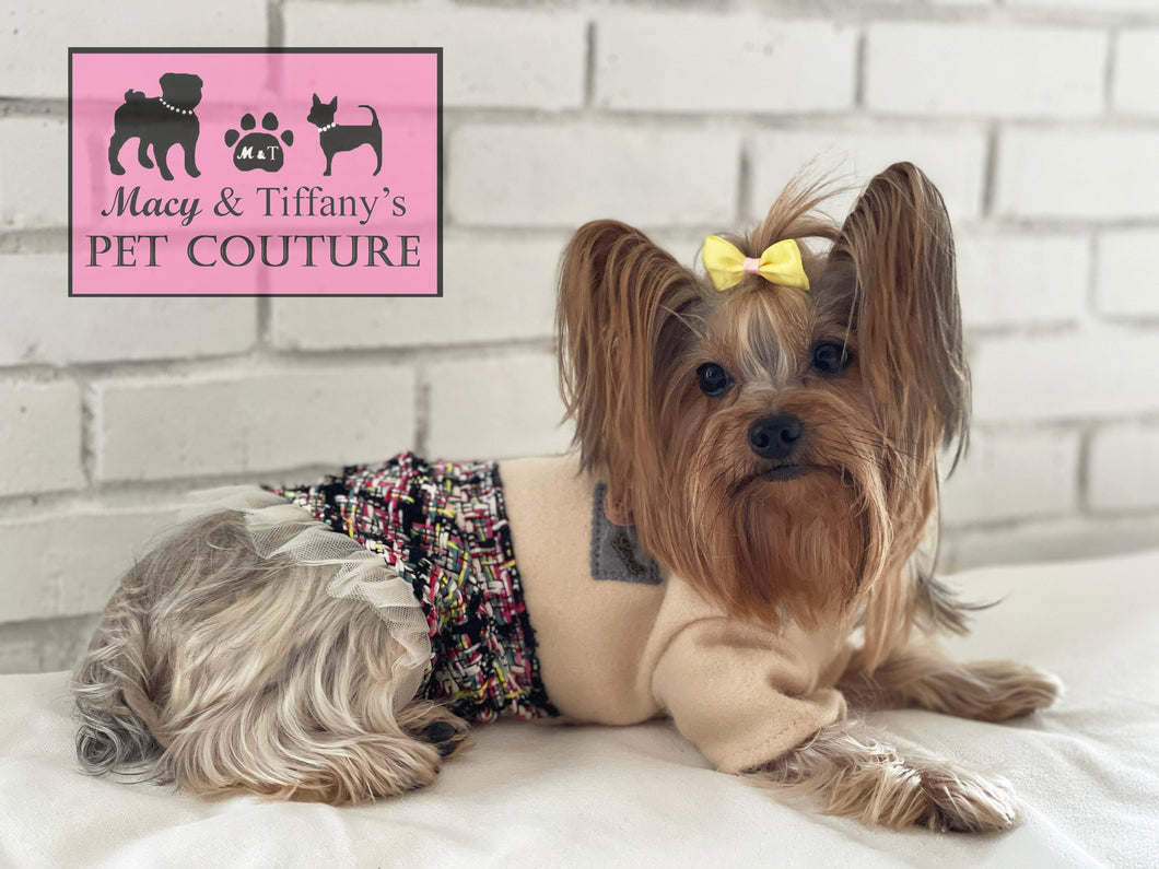 Chanel Inspired Tweed Pet Dress – Macy & Tiffany's Pet Couture
