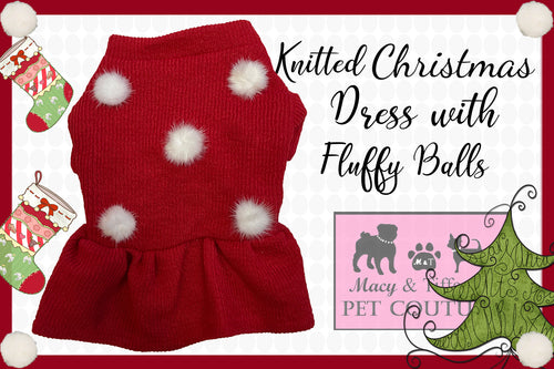 Knitted Christmas Dress with Fluffy balls